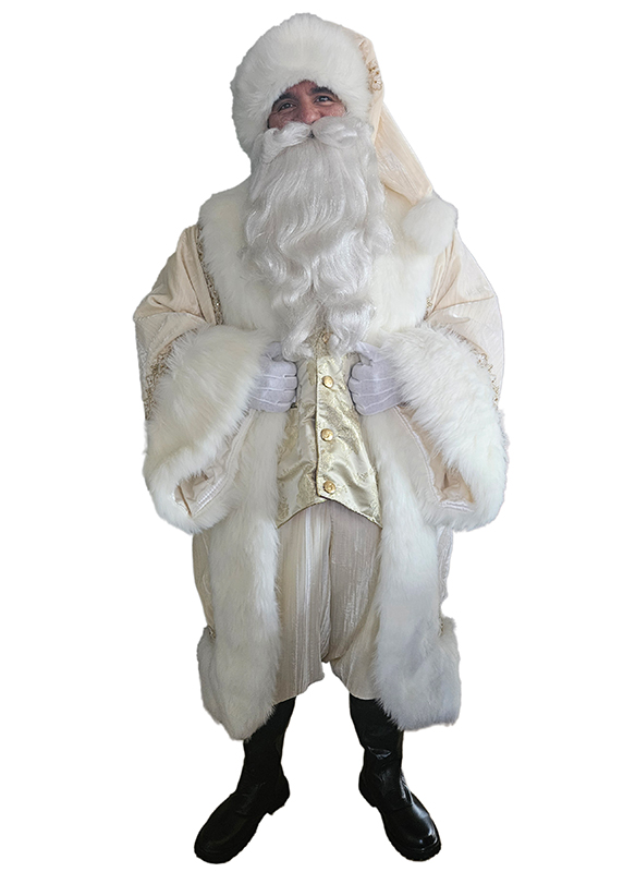 santa-claus-professional-wardrobe-ivory-crushed-velvet-sequin-trim-gold-ivory-royal-robe-ensemble-front