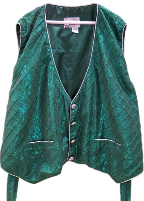 Green Satin Squares santa claus vest with silver trim