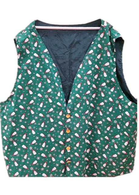 Snowman In Snowflakes with Green Satin Lining Santa Claus Vest