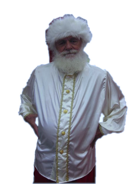 White Satin Santa Claus Shirt with Gold Trim
