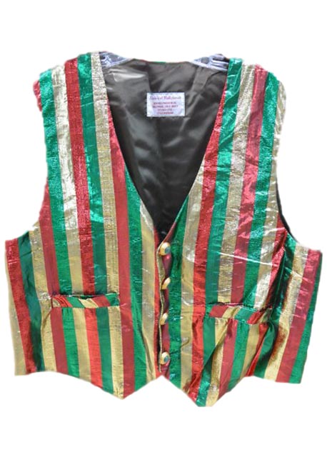red green gold stripes material santa claus vest