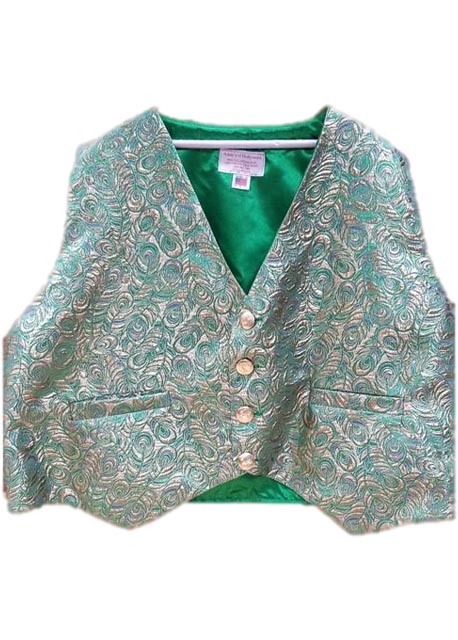 green with gold peacock brocade santa claus vest