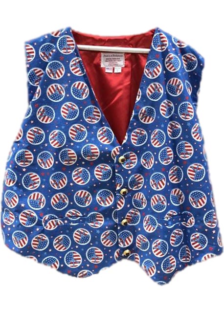 patriotic santa claus vest with stars and stripes peace signs